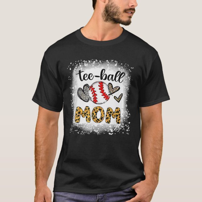 Camiseta Ball Mãe Dia de as mães Teeball Mãe Leopard Funn (Frente)