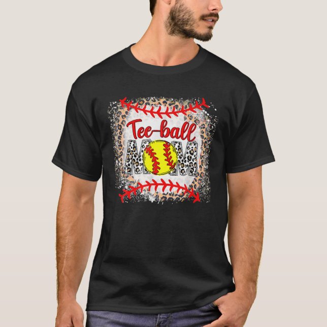 Camiseta Ball Mãe Dia de as mães Teeball Mãe Leopard Funn (Frente)