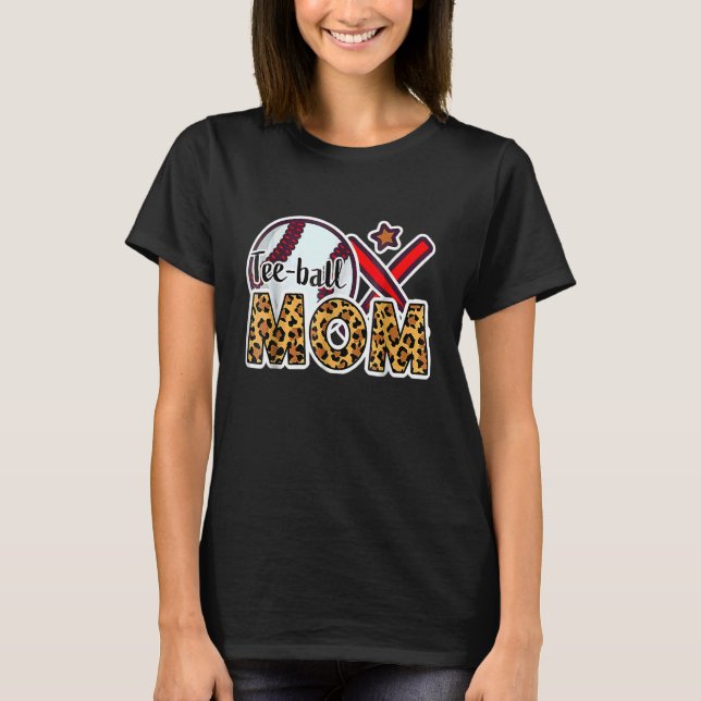 Camiseta Ball Mãe Dia de as mães Teeball Mãe Leopard Softba (Frente)