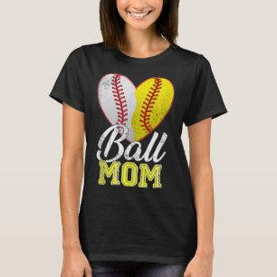 Camiseta Ball Mãe Mulheres Mãe Coração Baseball Mãe de Soft