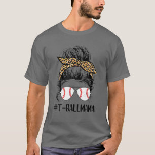 Camiseta Ball Mama Life Messaging Bun Leopard Imprima Mães