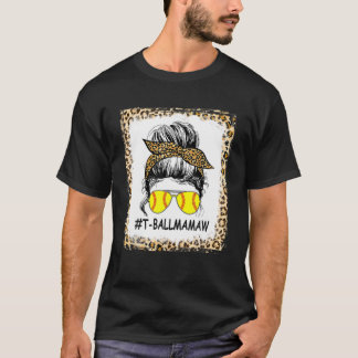 Camiseta Ball Mamaw Life Messy Bun Leopard Print Softball M