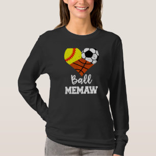 Camiseta Ball Memaw Heart Softball Soccer Memaw