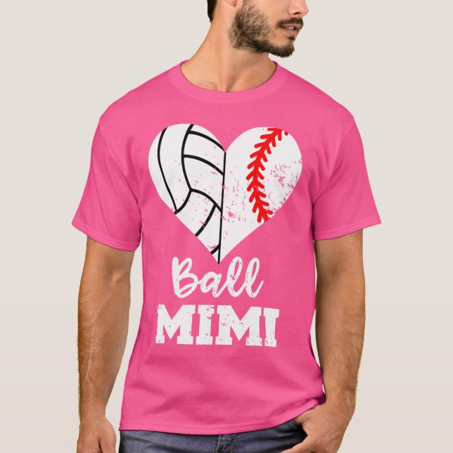 Camiseta Ball Mimi Engraçado Coração de Voleibol Baseball (Frente)