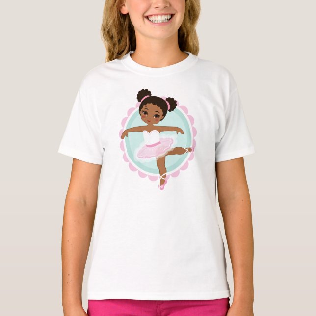 Camiseta Ballerina Afro-Americana - Dançarina Balé Rosa (Frente)