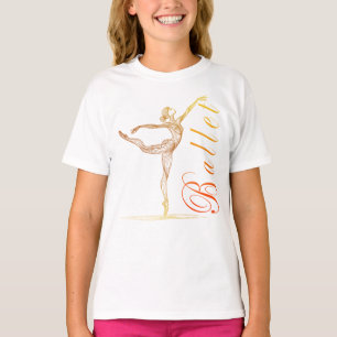 Camiseta Ballerina Ouro Line Art in Graceful Balé Pose