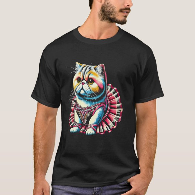 Camiseta Ballet de Gato Persa Adorável Bailarina Tutu (Frente)