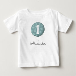 Camiseta Baloão de Menino Bebê Azul Fofo de 1º Aniversário 