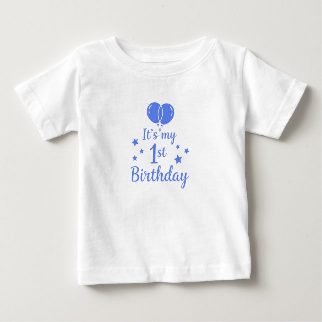 Camiseta Balões Azuis Aniversário de 1 Ano (Frente)
