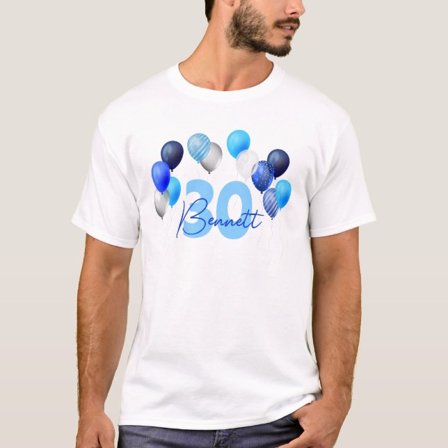 Camiseta Balões Azuis de Aniversário (Frente)