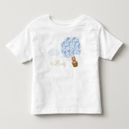 Camiseta Balões Azuis de Urso de Pelúcia com Letra Dourada