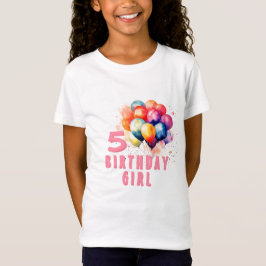 Camiseta Balões Coloridos Aquarela Rapariga de Aniversário