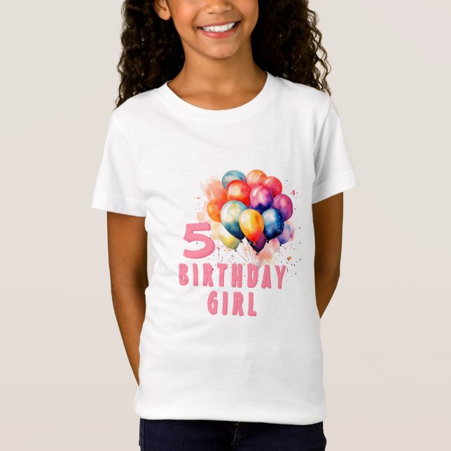 Camiseta Balões Coloridos Aquarela Rapariga de Aniversário (Frente)