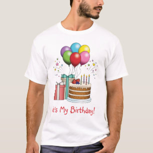 Camiseta Balões Coloridos De Aniversário Com Bolo E Present