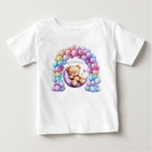 Camiseta Balões Coloridos do primeiro aniversario do Urso d