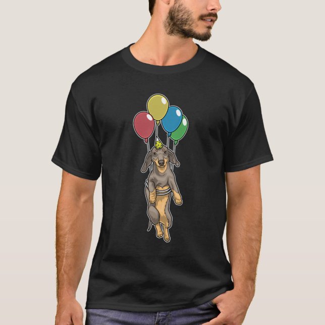 Camiseta Balões de Aniversário de Dachshund (Frente)