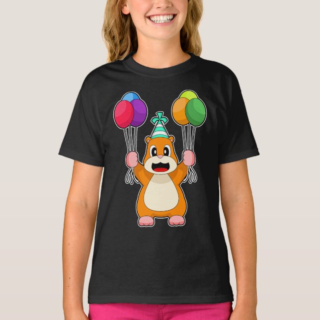 Camiseta Balões de Aniversário de Hamster (Frente)