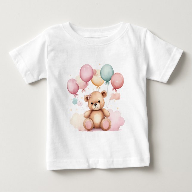 Camiseta Balões de Chá de fraldas de Aquarela Cuja Teddy Be (Frente)