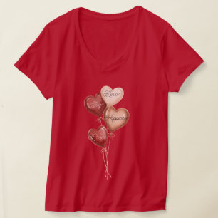 Camiseta Balões de Coração Vermelho Creme Amor Alegria