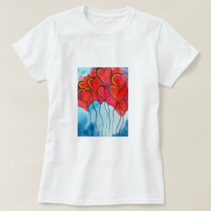 Camiseta Balões de coração vermelho Namorados aquarela