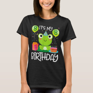 Camiseta Baloes de dança de sapo bolo feliz 8 anos aniversá