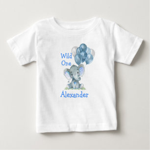 Camiseta Balões de Elefante Azul-primeiro aniversario Selva