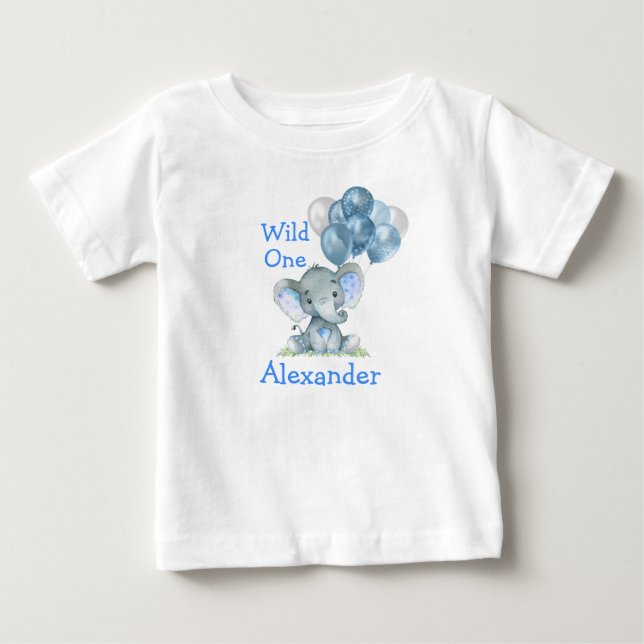Camiseta Balões de Elefante Azul-primeiro aniversario Selva (Frente)