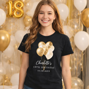 Camiseta Balões de ouro preto de aniversário