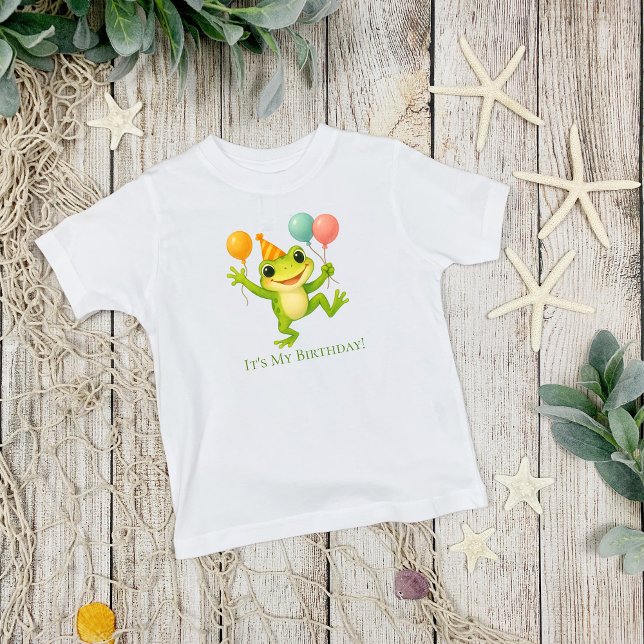 Camiseta Balões de Sapo Personalizados para Aniversário de  (Frog Balloons Toddler Baby 1st 2nd 3rd 4th 5th birthday T-shirt for him/her. Personalize it.)