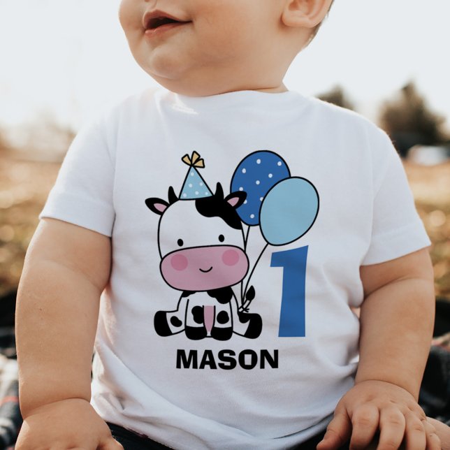 Camiseta Balões de Vaca de primeiro aniversario Bonito Pers (Criador carregado)