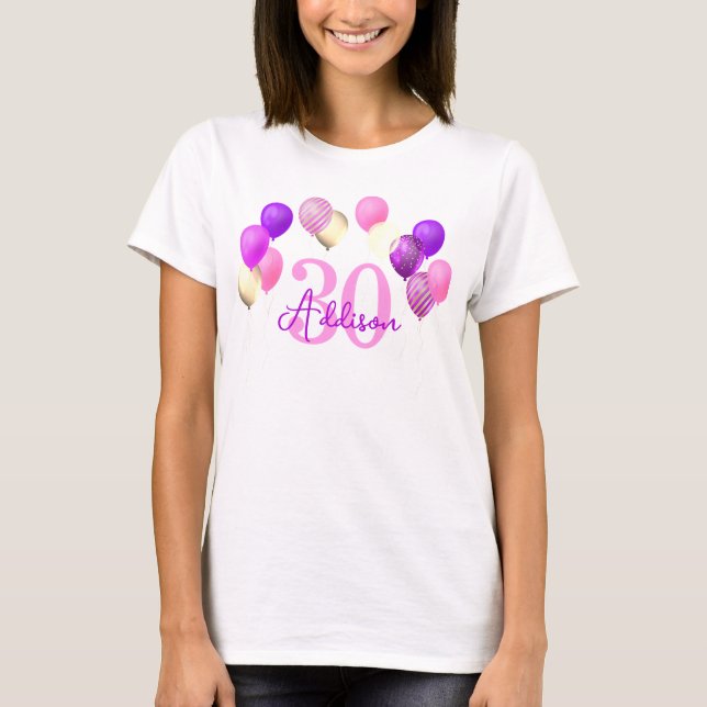 Camiseta Balões Dourados Rosa de Aniversário (Frente)