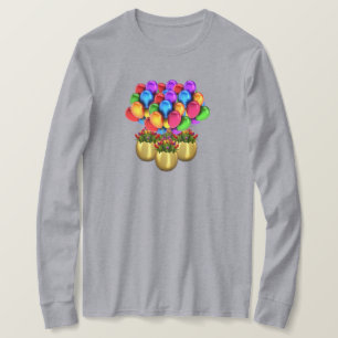 Camiseta Balões e Flores, Senhoras, Camiseiros de Longa Fol