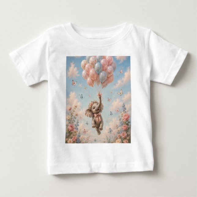 Camiseta Balões Flutuantes de Elefante Bebê (Frente)