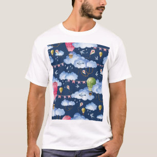 Camiseta Balões Whimsical: Padrão de Nuvem de Aquarela