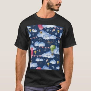 Camiseta Balões Whimsical: Padrão de Nuvem de Aquarela
