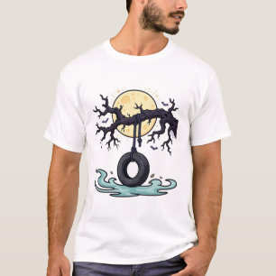 Camiseta Baloiço de Árvore Assombrada ao Luar no Halloween