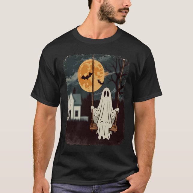 Camiseta Baloiço de Fantasma Assombrado de Halloween (Frente)