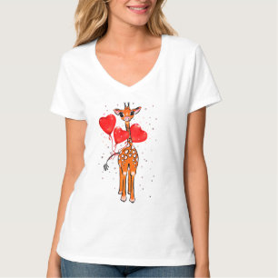 Camiseta Baloões de coração de girafa no dia dos namorados 