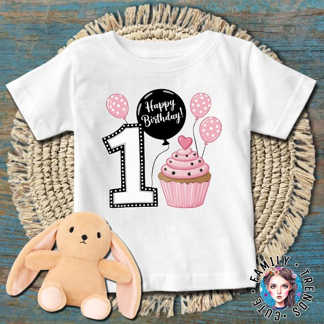 Camiseta Baloons de Cupcake para 1º Aniversário (Criador carregado)