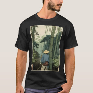 Camiseta Bambu Japonês Grove Woodblock Natureza Espiritual