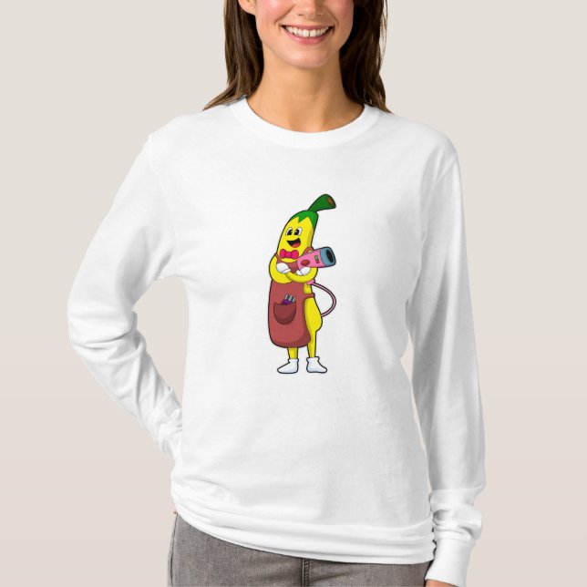 Camiseta Banana como cabeleireiro com secador de cabelo (Frente)