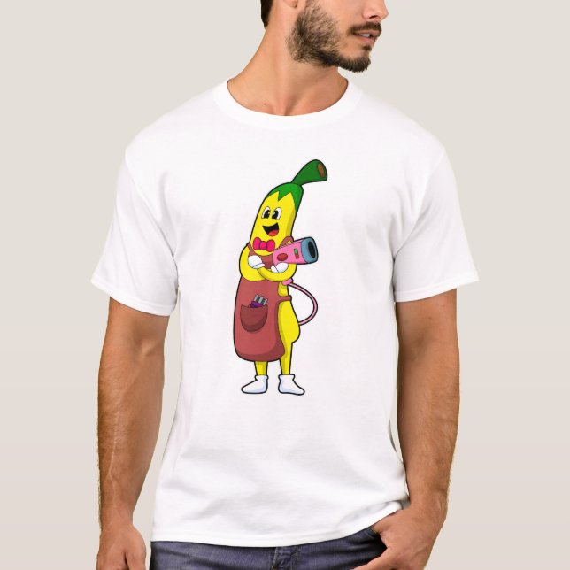 Camiseta Banana como cabeleireiro com secador de cabelo (Frente)