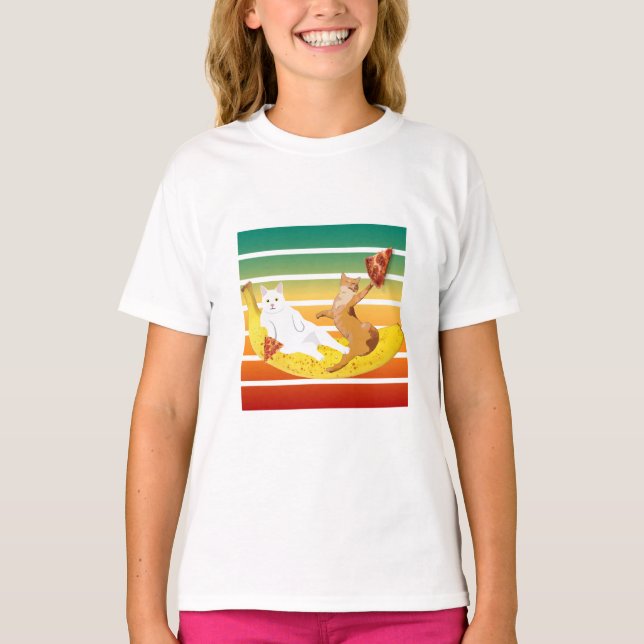 Camiseta Banana de equitação e pizza retrô (Frente)