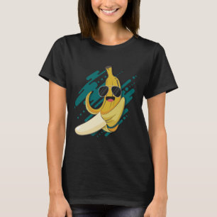 Camiseta Banana Engraçada Com Óculos Solares Fru Saudável E