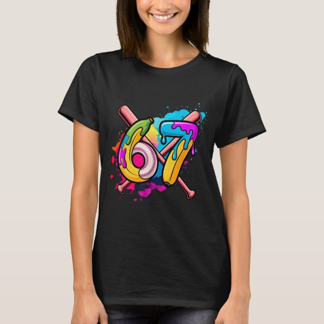 Camiseta Banana Engraçado de Beisebol 67 Sorvete Drip Meme (Frente)