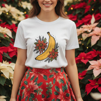 Camiseta Banana festiva com flores de poinsettia Natal