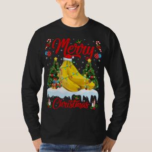 Camiseta Banana Fruta Lover Xmas Iluminação Santa Hat Banan