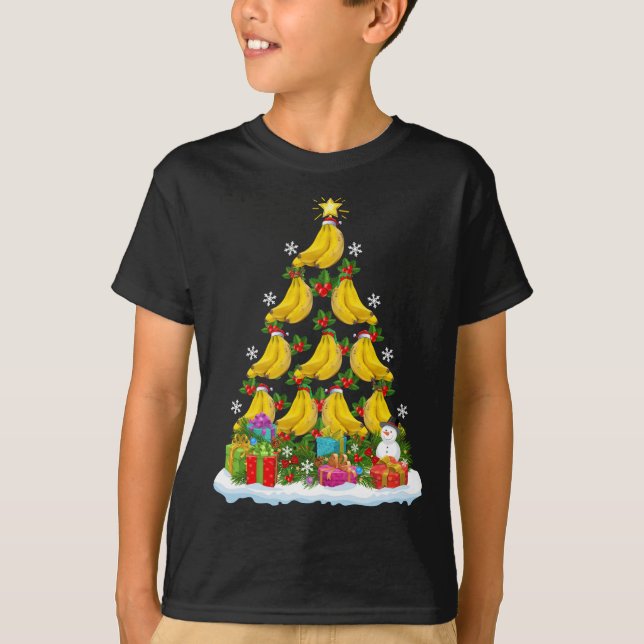 Camiseta Banana Fruta Xmas Tree Lighting Papais noeis Banan (Frente)