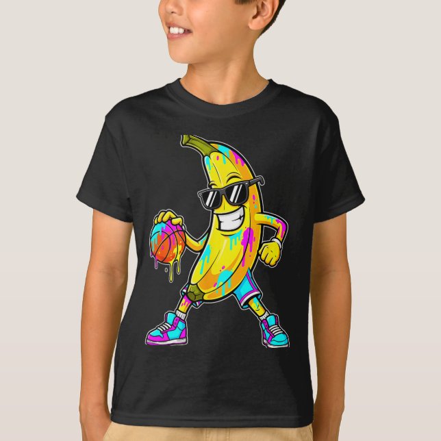 Camiseta Banana Funny Basketball Drip Kids Youth Boys Girls (Frente)