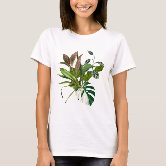 Camiseta Banana tropical de palma e folhas exóticas. (Frente)
